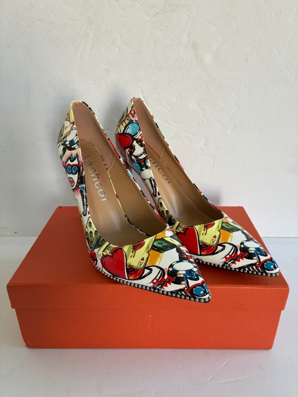 Graphic Print Pointed Toe Pumps Multi-Color Stiletto Heels Size 9.5 NEW - Picture 9 of 9